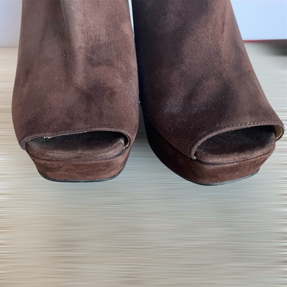 Prada Suede Peep Toe Wedge Booties - Picture 4 of 7